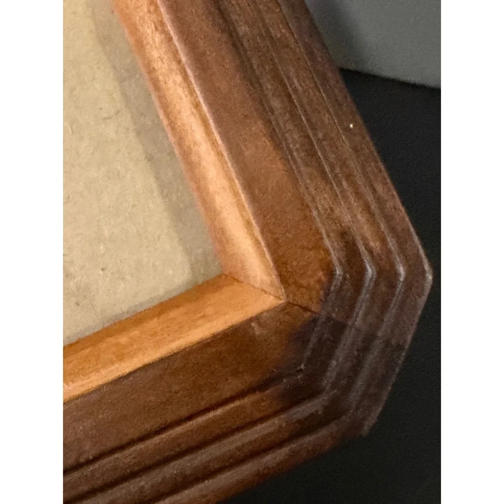 Vintage Wood Picture Frames Set of 2 Geometric Lines 5x7 Photo 9x7 Rustic